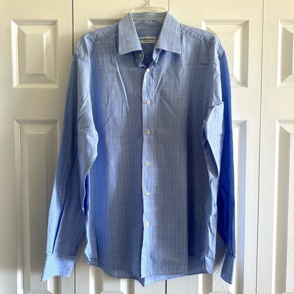 Yves Saint Laurent Long Sleeve Shirt, Blue, Size 17 1/2, 44